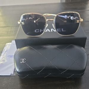 Chanel Gold and Black Square Sunglasses